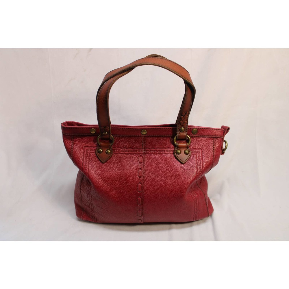 Lucky Brand Handbag Tote Bag Chase Red Shopper Large Pebble Grain Leather